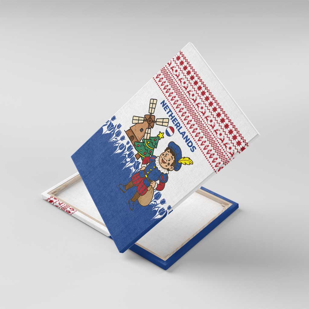 Netherlands Christmas Canvas Wall Art with Christmas Tree Windmill Piet Character and Tulip Pattern - Wonder Print Shop