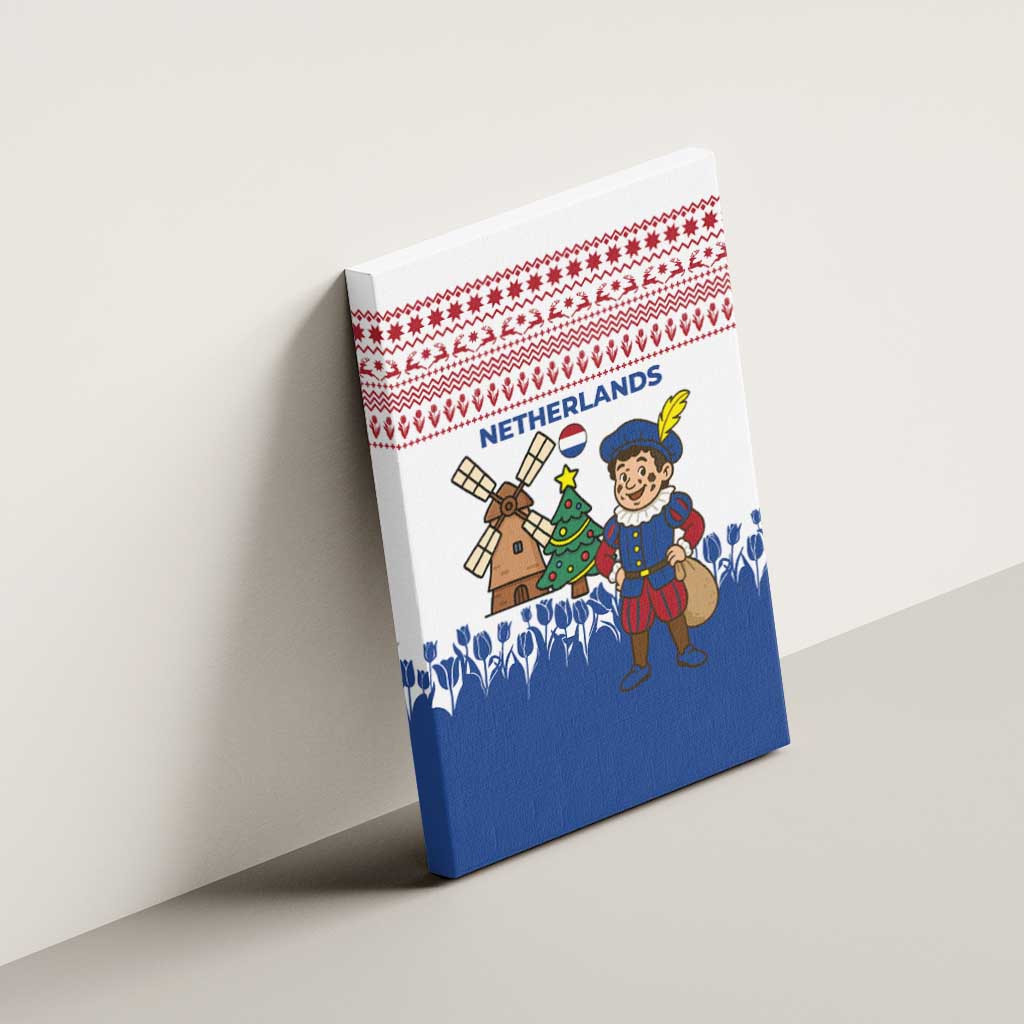 Netherlands Christmas Canvas Wall Art with Christmas Tree Windmill Piet Character and Tulip Pattern - Wonder Print Shop