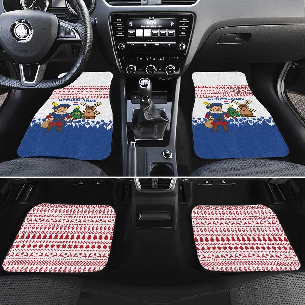 Netherlands Christmas Car Mats with Christmas Tree Windmill Piet Character and Tulip Pattern - Wonder Print Shop