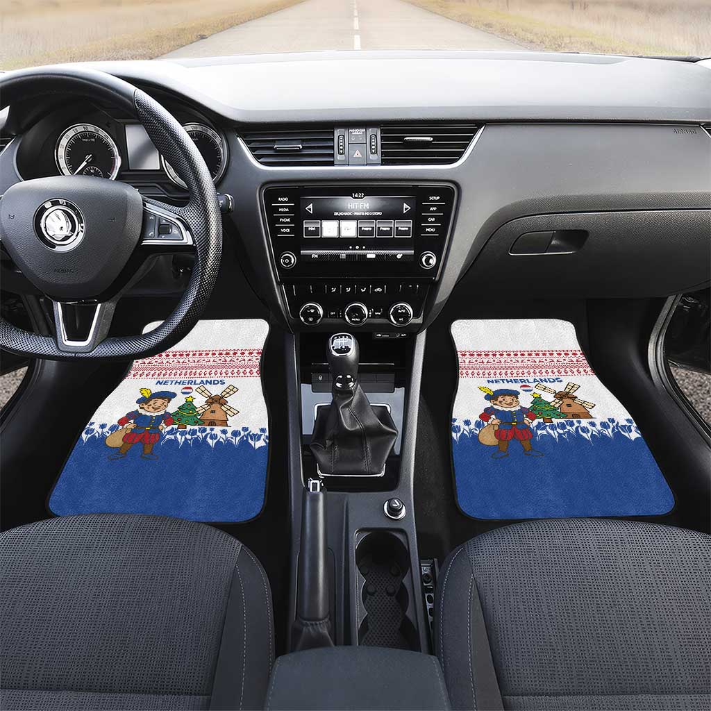 Netherlands Christmas Car Mats with Christmas Tree Windmill Piet Character and Tulip Pattern - Wonder Print Shop