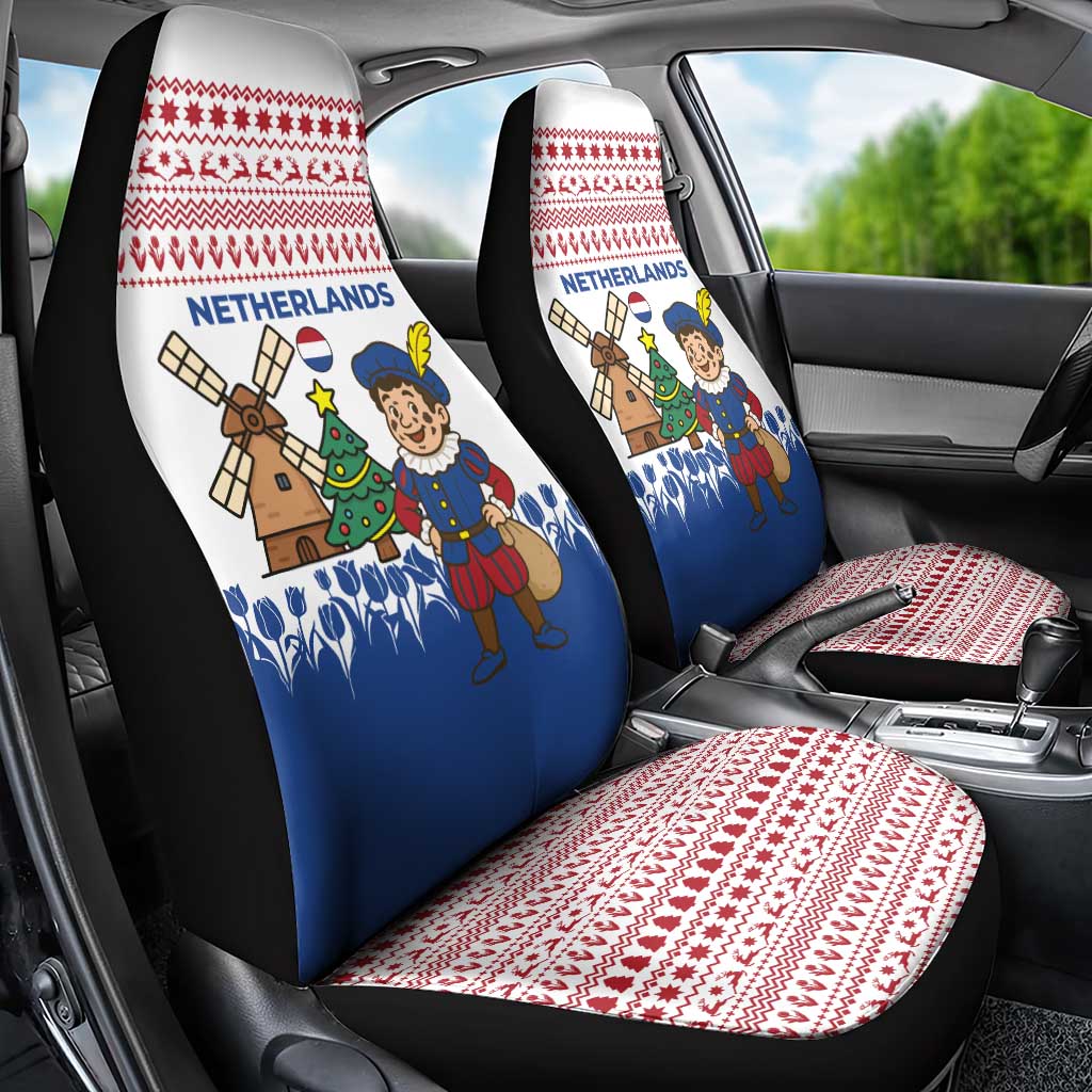 Netherlands Christmas Car Seat Cover with Christmas Tree Windmill Piet Character and Tulip Pattern - Wonder Print Shop