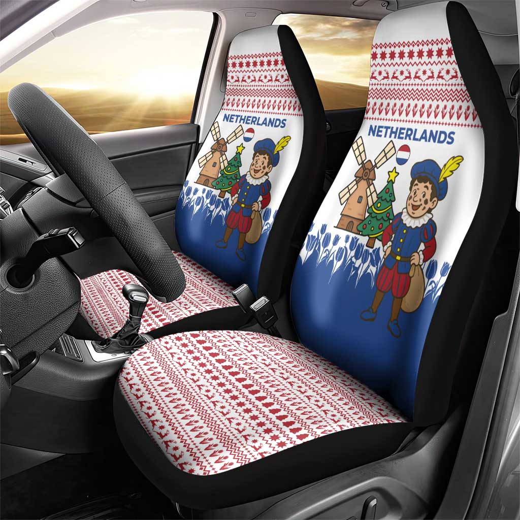 Netherlands Christmas Car Seat Cover with Christmas Tree Windmill Piet Character and Tulip Pattern - Wonder Print Shop