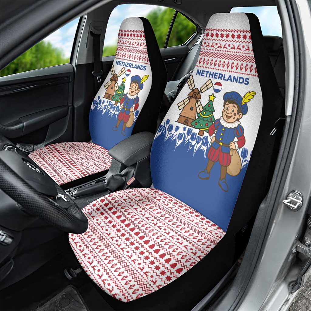 Netherlands Christmas Car Seat Cover with Christmas Tree Windmill Piet Character and Tulip Pattern - Wonder Print Shop