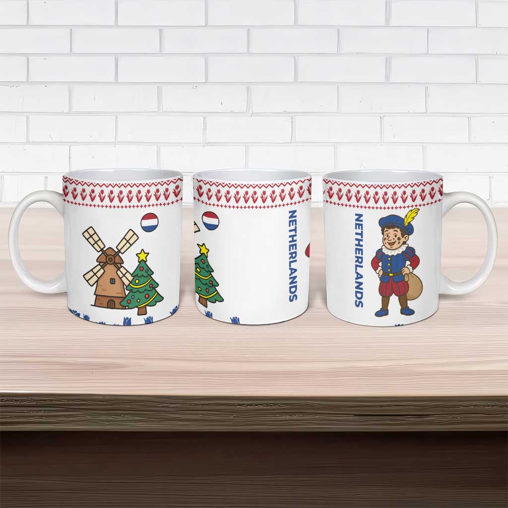 Netherlands Christmas Ceramic Mug with Christmas Tree Windmill Piet Character and Tulip Pattern - Wonder Print Shop