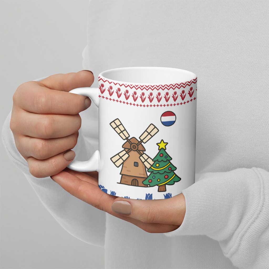 Netherlands Christmas Ceramic Mug with Christmas Tree Windmill Piet Character and Tulip Pattern - Wonder Print Shop