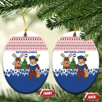 Netherlands Christmas Ceramic Ornament with Christmas Tree Windmill Piet Character and Tulip Pattern - Wonder Print Shop