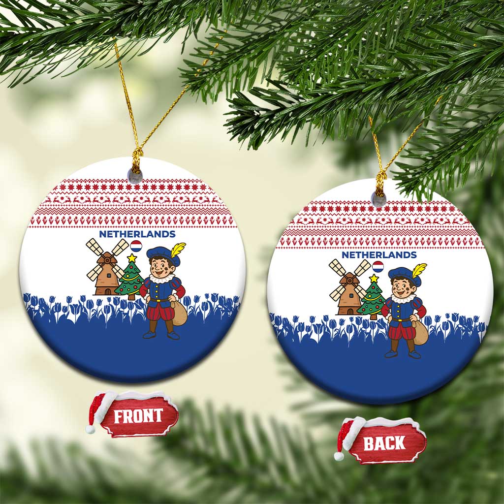 Netherlands Christmas Ceramic Ornament with Christmas Tree Windmill Piet Character and Tulip Pattern - Wonder Print Shop