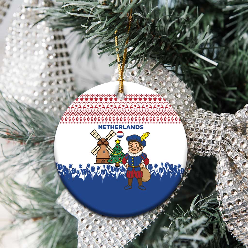 Netherlands Christmas Ceramic Ornament with Christmas Tree Windmill Piet Character and Tulip Pattern - Wonder Print Shop