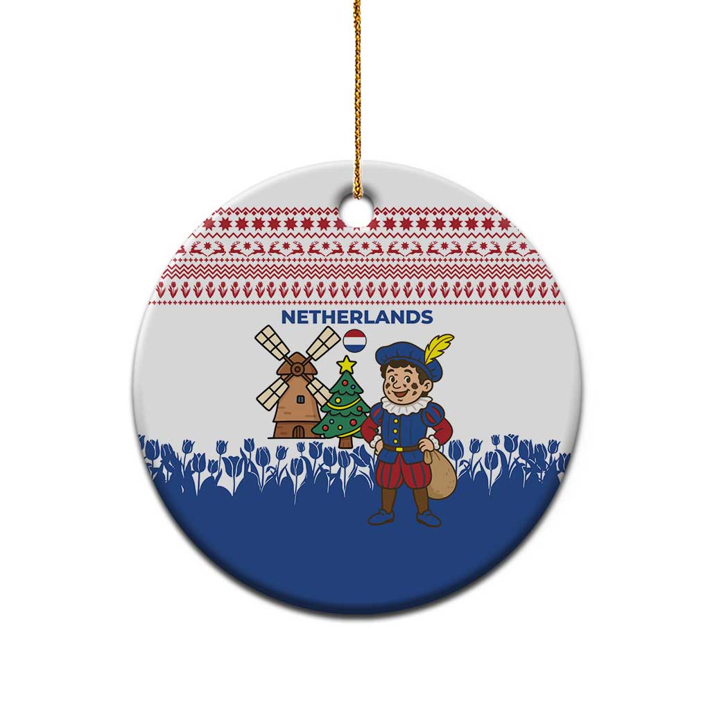 Netherlands Christmas Ceramic Ornament with Christmas Tree Windmill Piet Character and Tulip Pattern - Wonder Print Shop