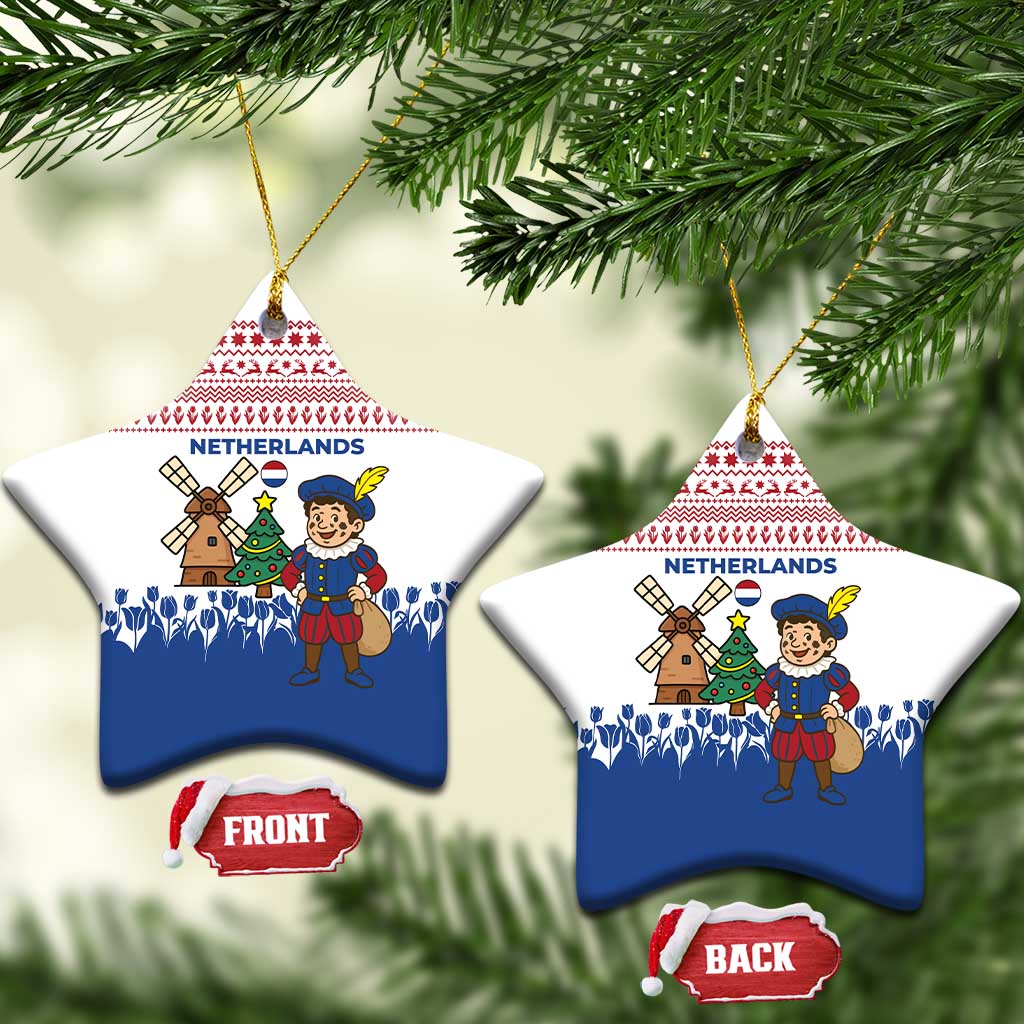 Netherlands Christmas Ceramic Ornament with Christmas Tree Windmill Piet Character and Tulip Pattern - Wonder Print Shop