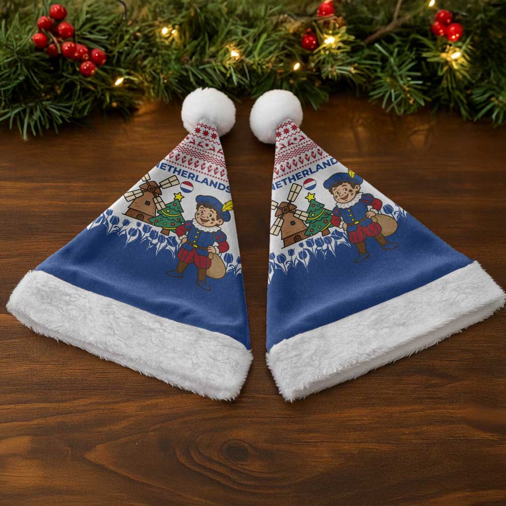 Netherlands Christmas Santa Hat with Christmas Tree Windmill Piet Character and Tulip Pattern - Wonder Print Shop