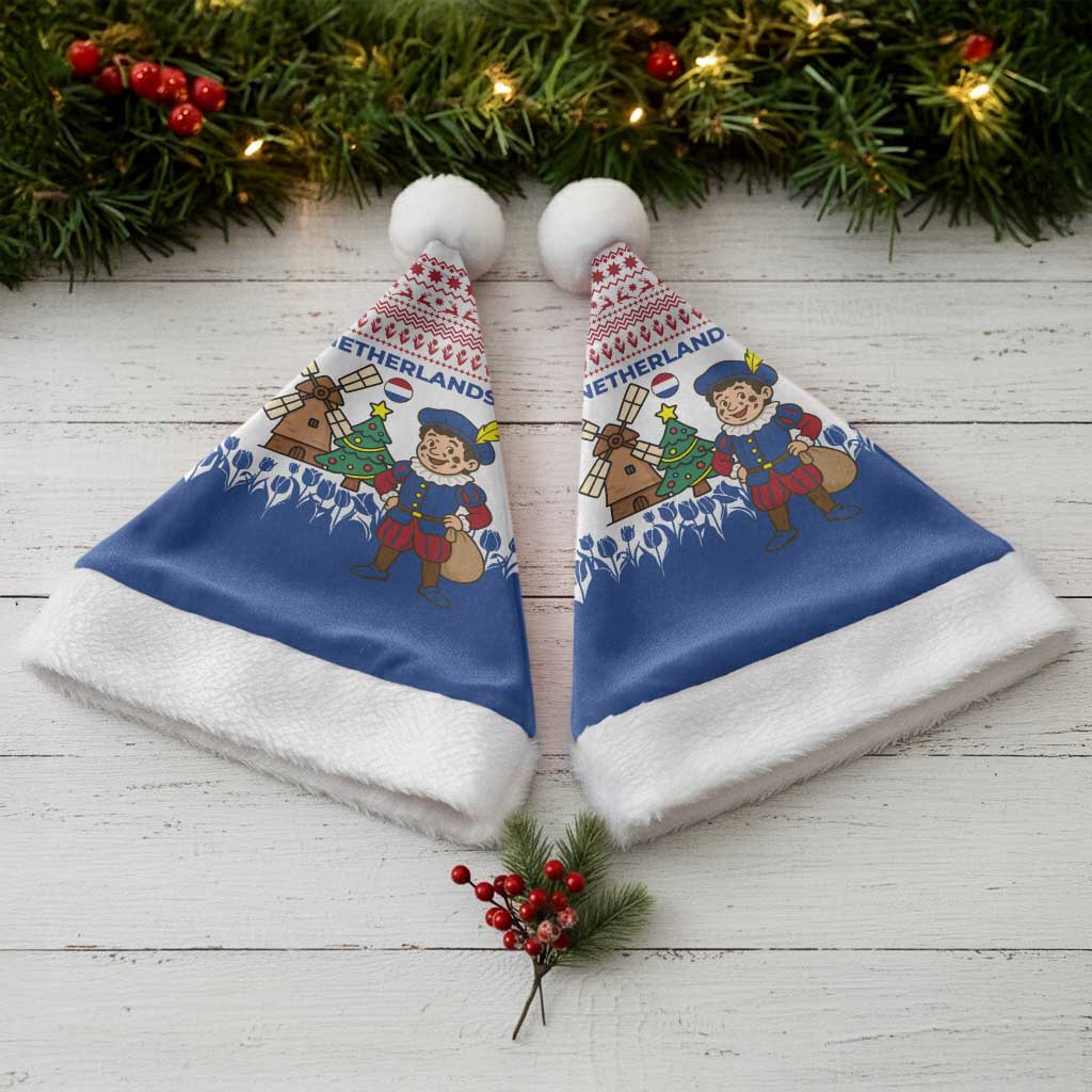 Netherlands Christmas Santa Hat with Christmas Tree Windmill Piet Character and Tulip Pattern - Wonder Print Shop