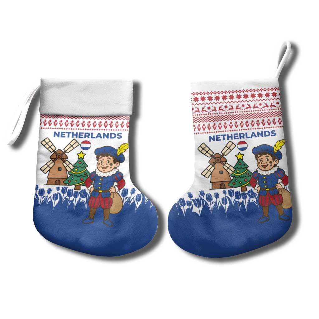 Netherlands Christmas Stocking with Christmas Tree Windmill Piet Character and Tulip Pattern - Wonder Print Shop
