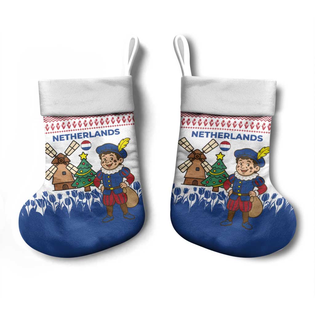 Netherlands Christmas Stocking with Christmas Tree Windmill Piet Character and Tulip Pattern - Wonder Print Shop