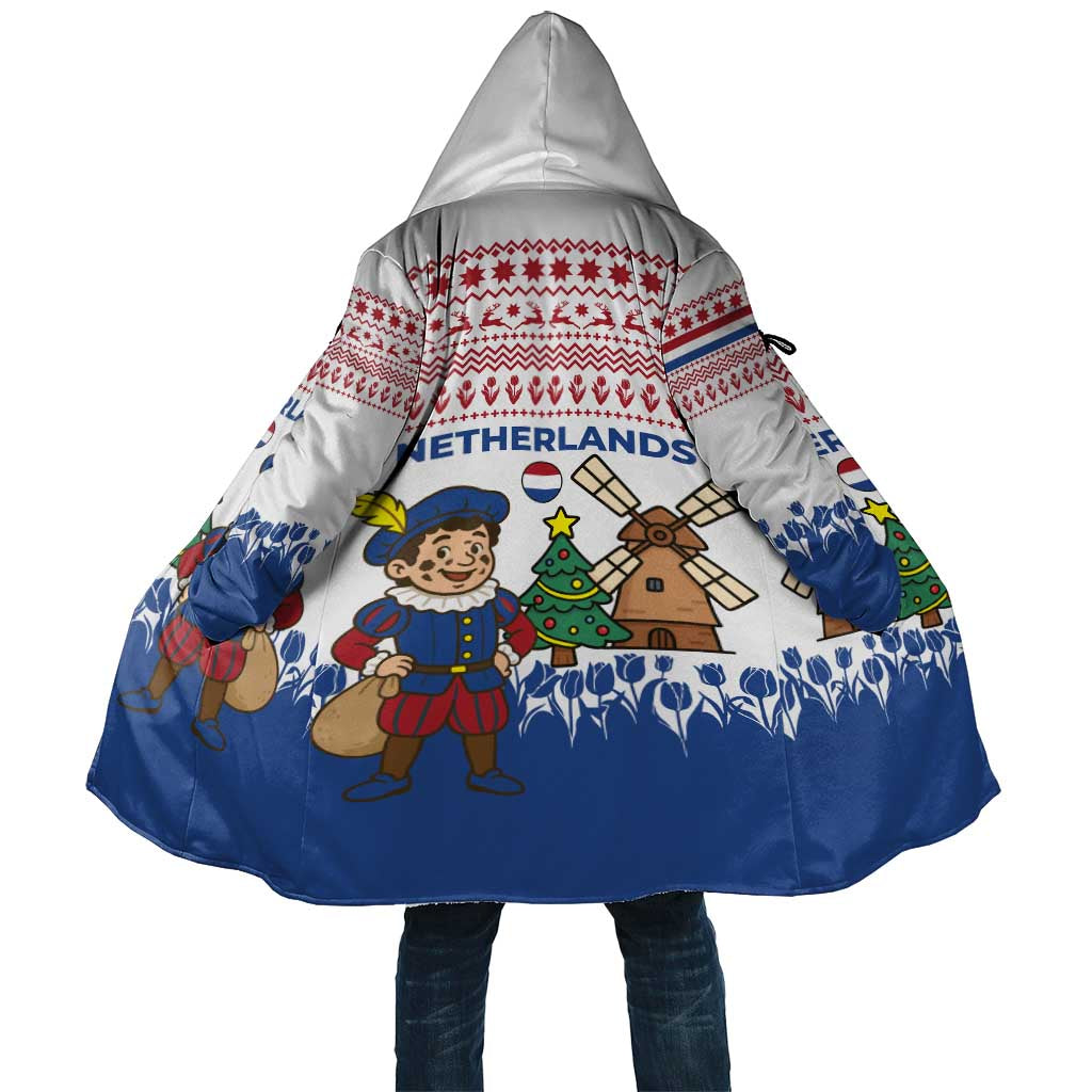 Netherlands Christmas Cloak with Christmas Tree Windmill Piet Character and Tulip Pattern - Wonder Print Shop
