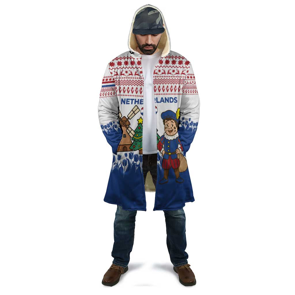 Netherlands Christmas Cloak with Christmas Tree Windmill Piet Character and Tulip Pattern - Wonder Print Shop