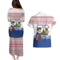 Netherlands Christmas Couples Matching Puletasi and Hawaiian Shirt with Christmas Tree Windmill Piet Character and Tulip Pattern - Wonder Print Shop