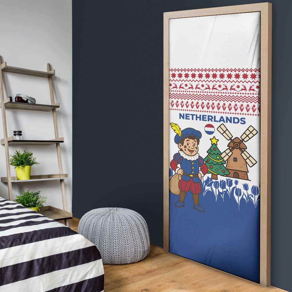 Netherlands Christmas Door Cover with Christmas Tree Windmill Piet Character and Tulip Pattern - Wonder Print Shop