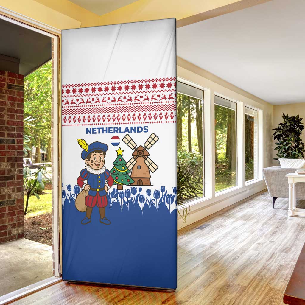 Netherlands Christmas Door Cover with Christmas Tree Windmill Piet Character and Tulip Pattern - Wonder Print Shop