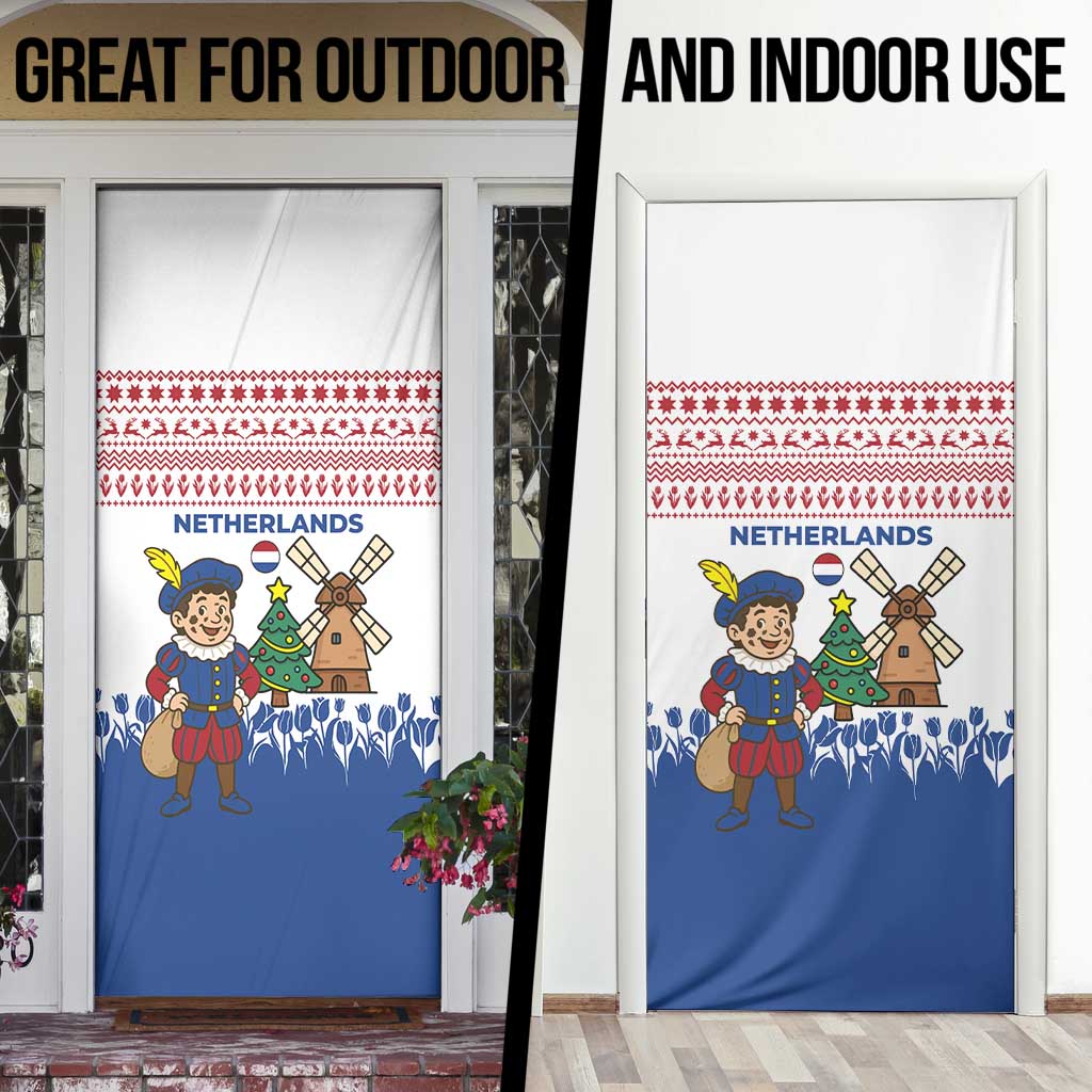 Netherlands Christmas Door Cover with Christmas Tree Windmill Piet Character and Tulip Pattern - Wonder Print Shop