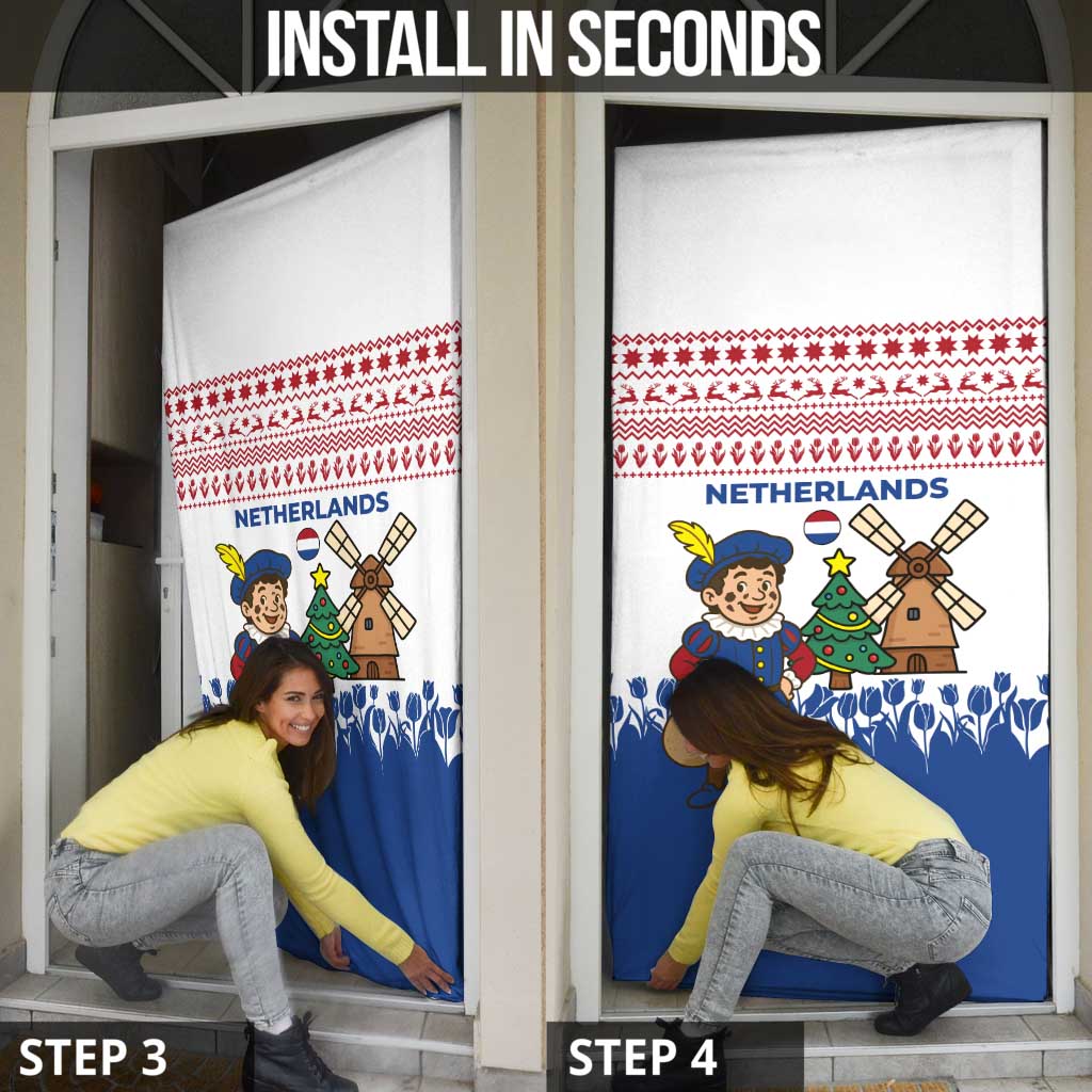 Netherlands Christmas Door Cover with Christmas Tree Windmill Piet Character and Tulip Pattern - Wonder Print Shop