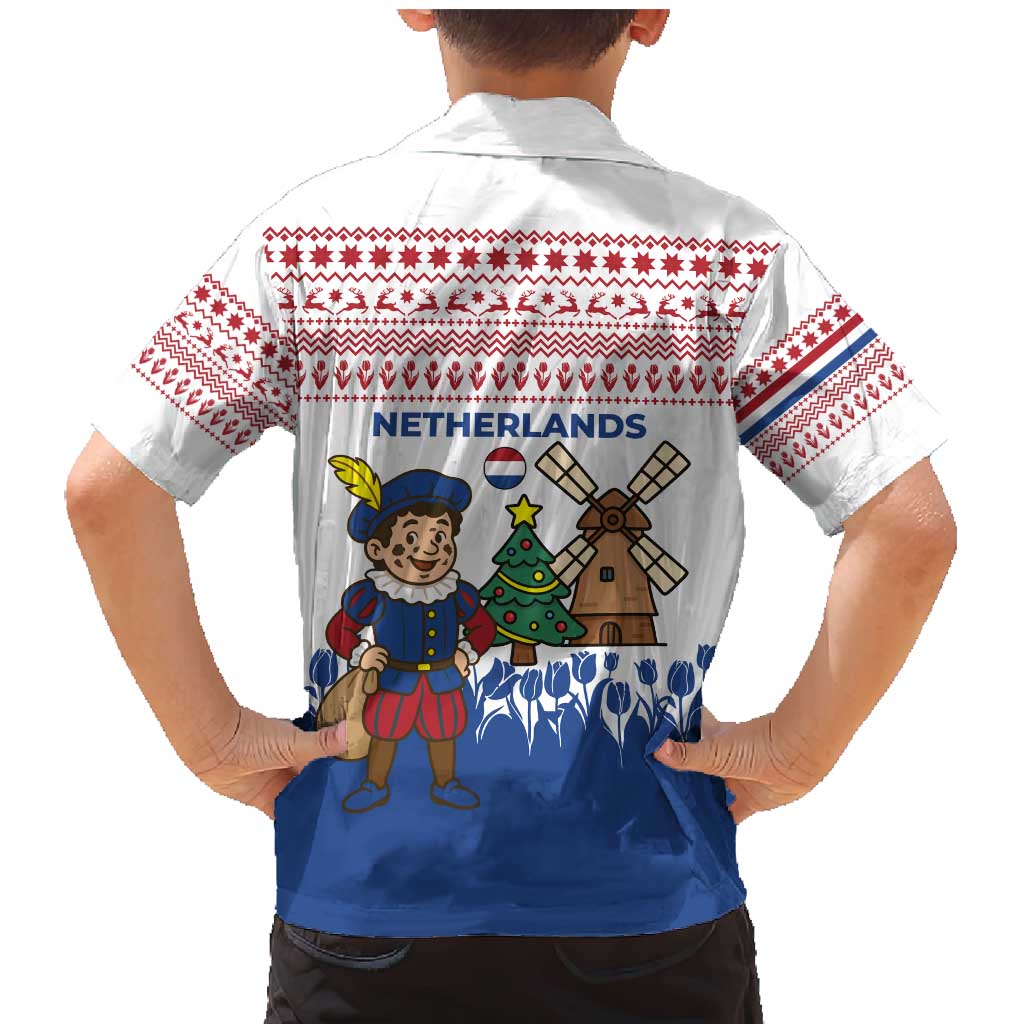 Netherlands Christmas Family Matching Mermaid Dress and Hawaiian Shirt with Christmas Tree Windmill Piet Character and Tulip Pattern - Wonder Print Shop