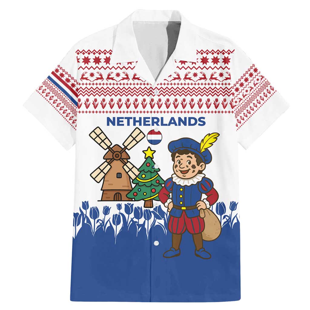 Netherlands Christmas Family Matching Mermaid Dress and Hawaiian Shirt with Christmas Tree Windmill Piet Character and Tulip Pattern - Wonder Print Shop
