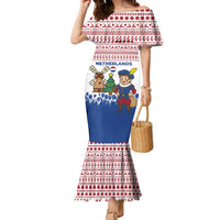 Netherlands Christmas Family Matching Mermaid Dress and Hawaiian Shirt with Christmas Tree Windmill Piet Character and Tulip Pattern - Wonder Print Shop