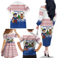 Netherlands Christmas Family Matching Off The Shoulder Long Sleeve Dress and Hawaiian Shirt with Christmas Tree Windmill Piet Character and Tulip Pattern - Wonder Print Shop