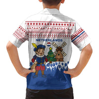 Netherlands Christmas Family Matching Short Sleeve Bodycon Dress and Hawaiian Shirt with Christmas Tree Windmill Piet Character and Tulip Pattern - Wonder Print Shop