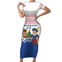 Netherlands Christmas Family Matching Short Sleeve Bodycon Dress and Hawaiian Shirt with Christmas Tree Windmill Piet Character and Tulip Pattern - Wonder Print Shop