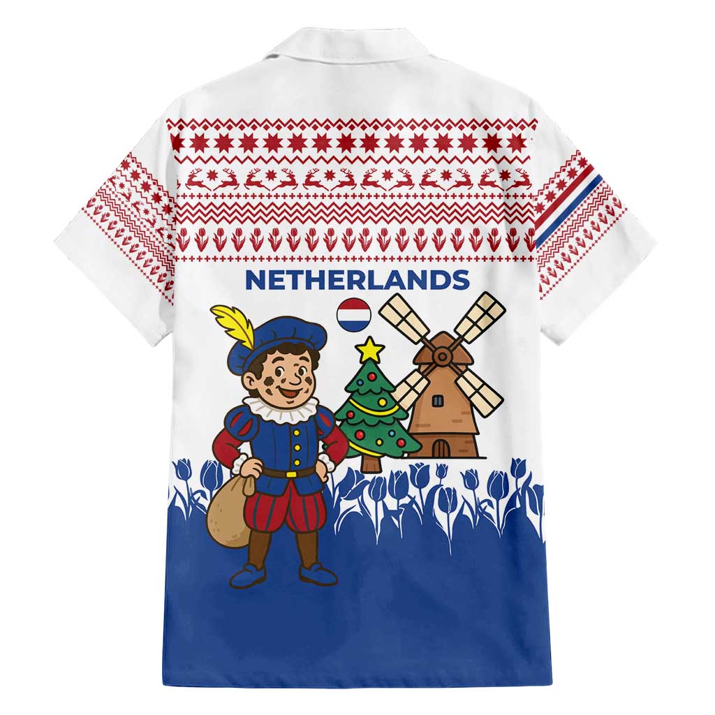Netherlands Christmas Family Matching Summer Maxi Dress and Hawaiian Shirt with Christmas Tree Windmill Piet Character and Tulip Pattern - Wonder Print Shop