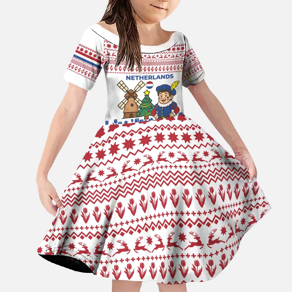 Netherlands Christmas Family Matching Tank Maxi Dress and Hawaiian Shirt with Christmas Tree Windmill Piet Character and Tulip Pattern - Wonder Print Shop