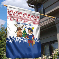 Netherlands Christmas Garden Flag with Christmas Tree Windmill Piet Character and Tulip Pattern - Wonder Print Shop