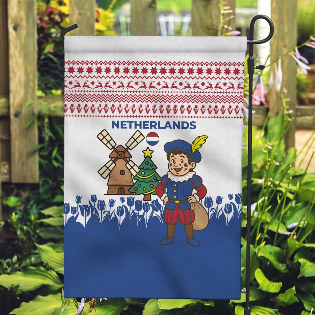 Netherlands Christmas Garden Flag with Christmas Tree Windmill Piet Character and Tulip Pattern - Wonder Print Shop