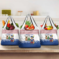 Netherlands Christmas Grocery Bag with Christmas Tree Windmill Piet Character and Tulip Pattern - Wonder Print Shop