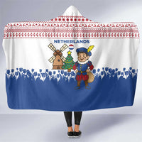 Netherlands Christmas Hooded Blanket with Christmas Tree Windmill Piet Character and Tulip Pattern - Wonder Print Shop