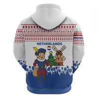 Netherlands Christmas Hoodie with Christmas Tree Windmill Piet Character and Tulip Pattern - Wonder Print Shop