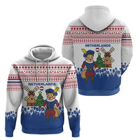 Netherlands Christmas Hoodie with Christmas Tree Windmill Piet Character and Tulip Pattern - Wonder Print Shop