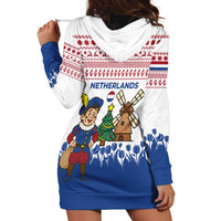 Netherlands Christmas Hoodie Dress with Christmas Tree Windmill Piet Character and Tulip Pattern - Wonder Print Shop