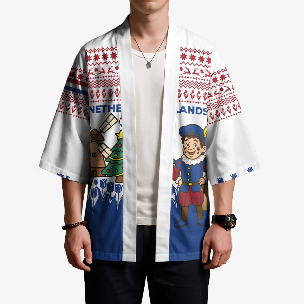 Netherlands Christmas Kimono with Christmas Tree Windmill Piet Character and Tulip Pattern - Wonder Print Shop