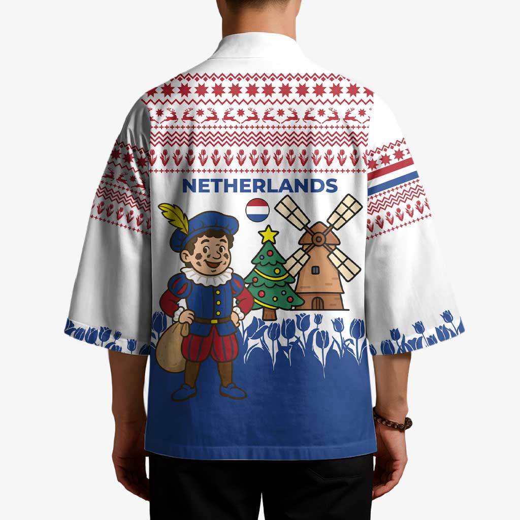 Netherlands Christmas Kimono with Christmas Tree Windmill Piet Character and Tulip Pattern - Wonder Print Shop