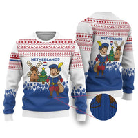 Netherlands Christmas Ugly Christmas Sweater with Christmas Tree Windmill Piet Character and Tulip Pattern - Wonder Print Shop