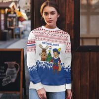 Netherlands Christmas Ugly Christmas Sweater with Christmas Tree Windmill Piet Character and Tulip Pattern - Wonder Print Shop