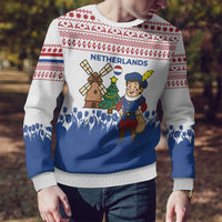 Netherlands Christmas Ugly Christmas Sweater with Christmas Tree Windmill Piet Character and Tulip Pattern - Wonder Print Shop
