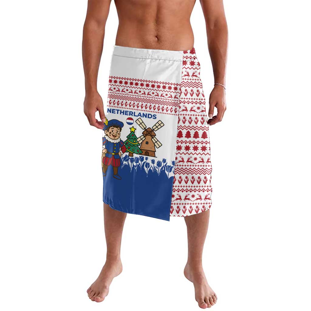 Netherlands Christmas Lavalava with Christmas Tree Windmill Piet Character and Tulip Pattern - Wonder Print Shop