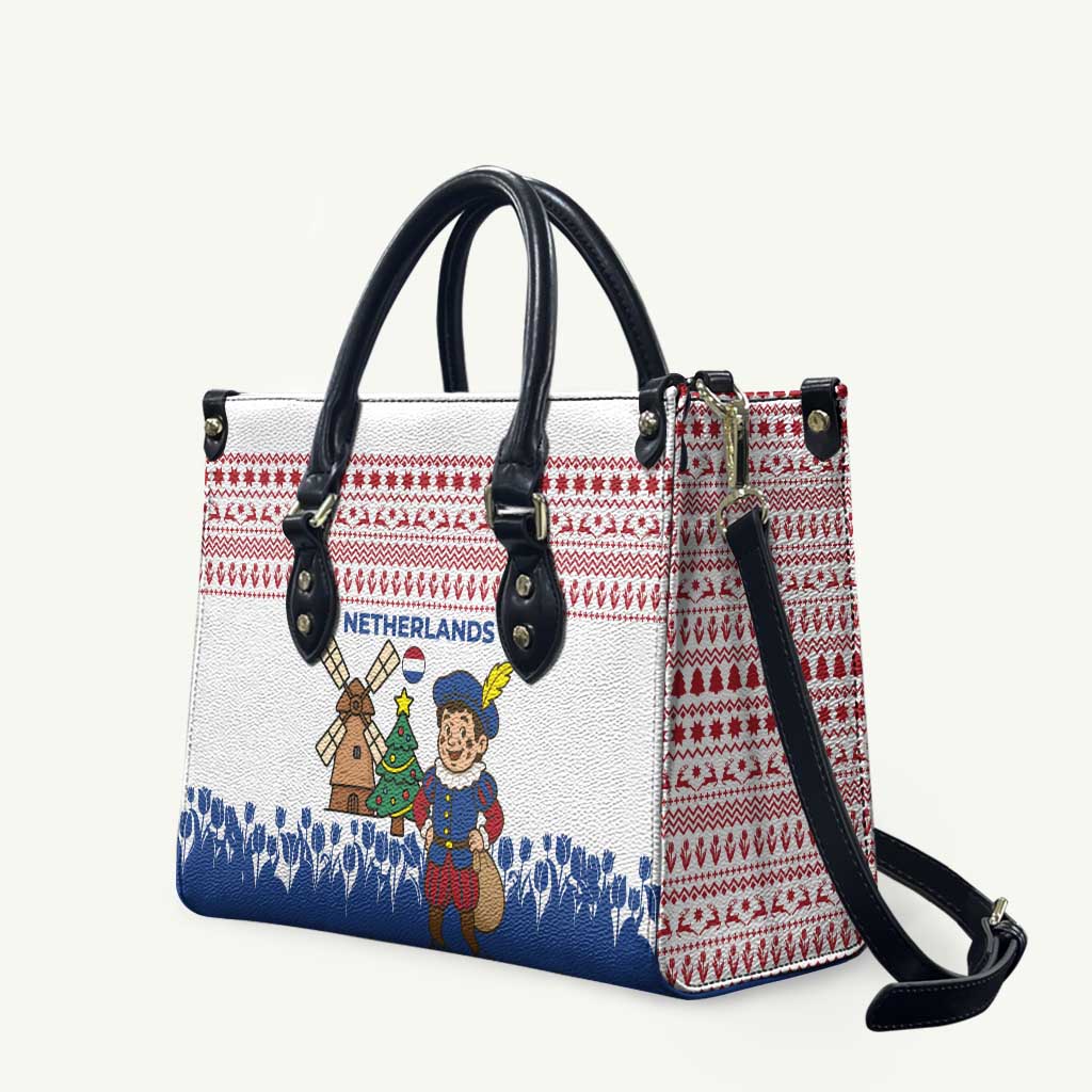 Netherlands Christmas Leather Bag with Christmas Tree Windmill Piet Character and Tulip Pattern - Wonder Print Shop