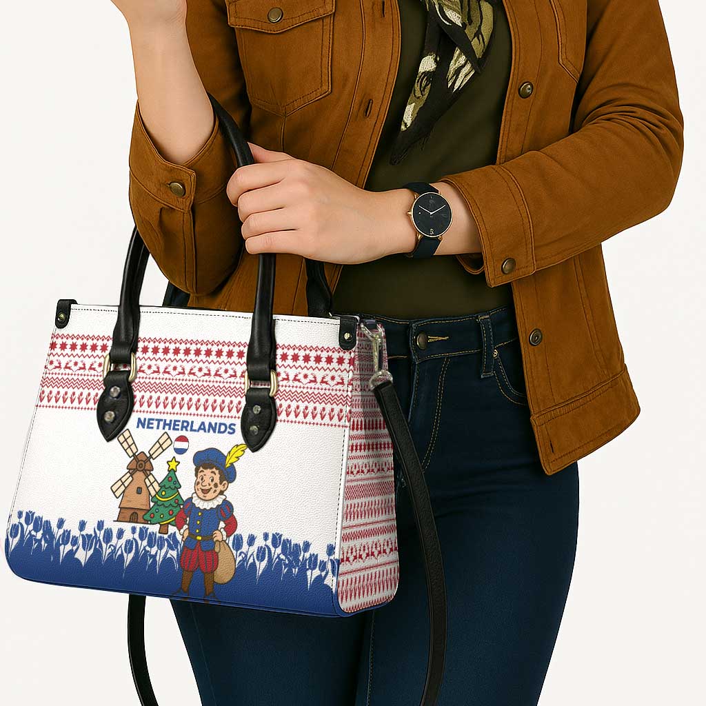 Netherlands Christmas Leather Bag with Christmas Tree Windmill Piet Character and Tulip Pattern - Wonder Print Shop