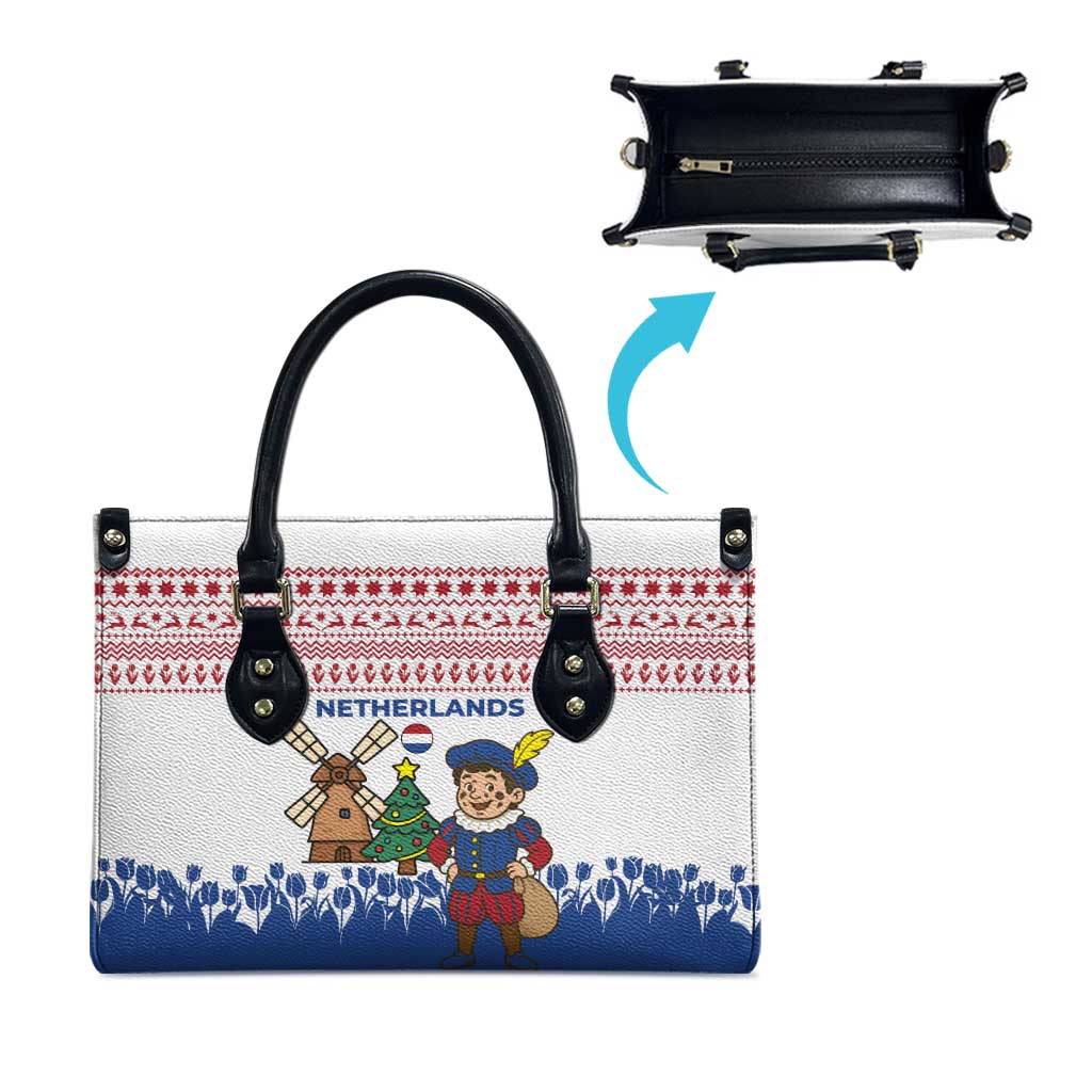 Netherlands Christmas Leather Bag with Christmas Tree Windmill Piet Character and Tulip Pattern - Wonder Print Shop