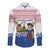 Netherlands Christmas Long Sleeve Button Shirt with Christmas Tree Windmill Piet Character and Tulip Pattern - Wonder Print Shop
